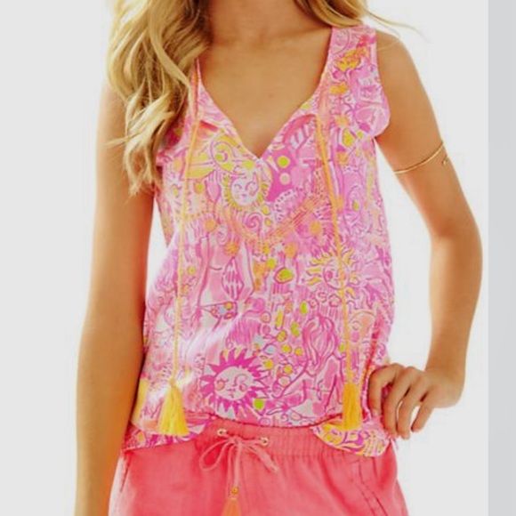 Lauren sleeveless cotton top in Pink Pout More Tiki in the Keys- Medium - Picture 1 of 6